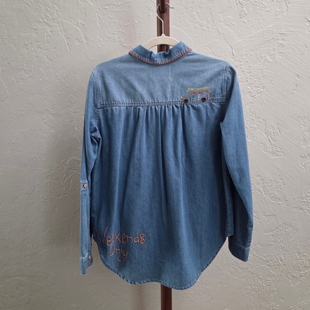 T103. Embroidered Chambray Button Down Shirt - Picture 2 of 6
